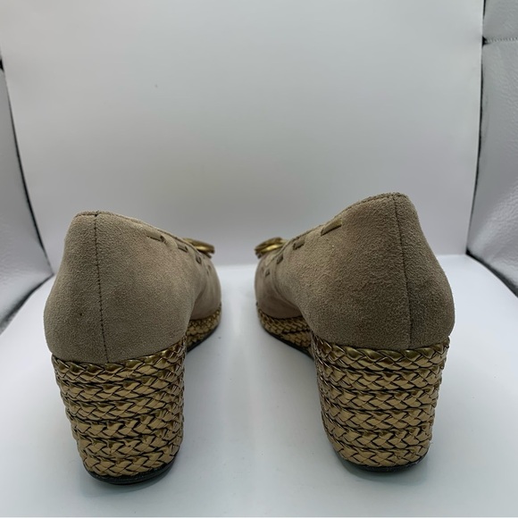Ralph Lauren Tan Cambree Tassel Bow Braided Woven Gold Heel Wedge  Womens Sz 8 - Picture 7 of 8